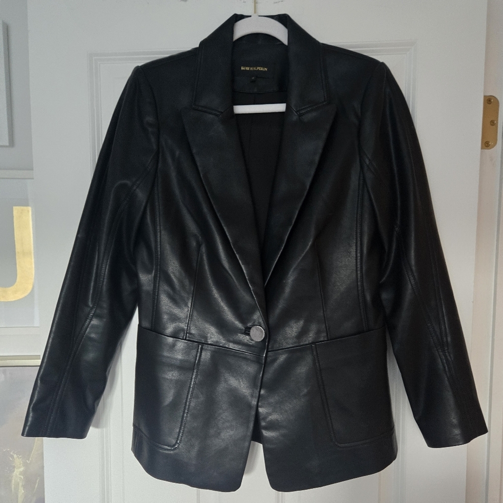 Kobi Halperin Black Faux Leather-Style Blazer Worn Once